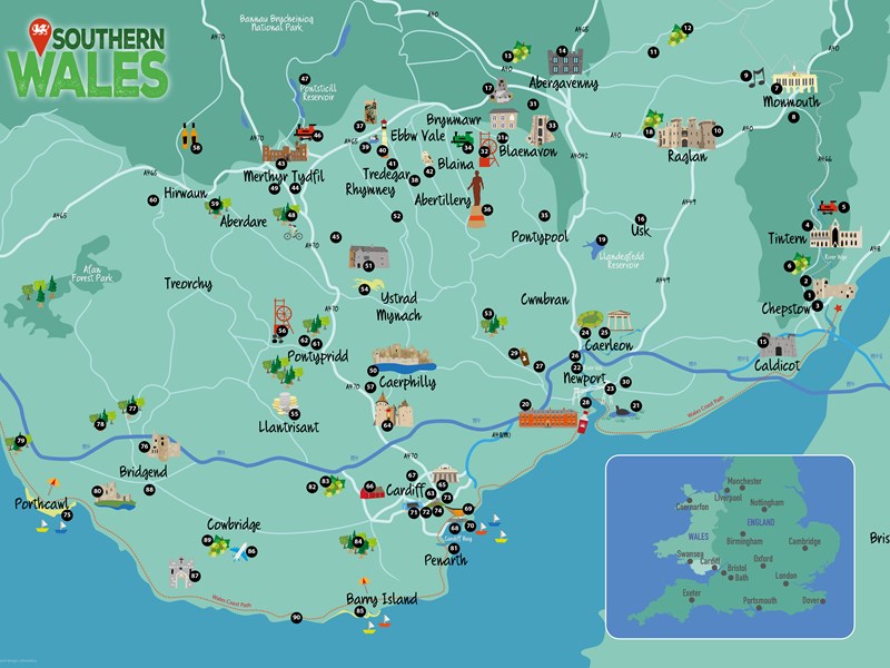 Southern Wales Attractions Map